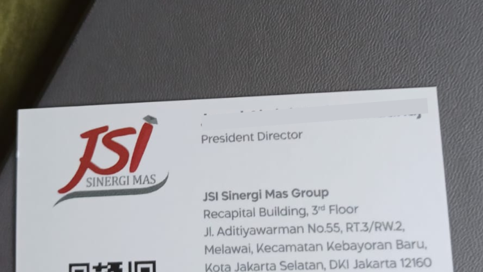 Kartu Nama Bos PT JSI Sinergi Mas, Foto: Dok