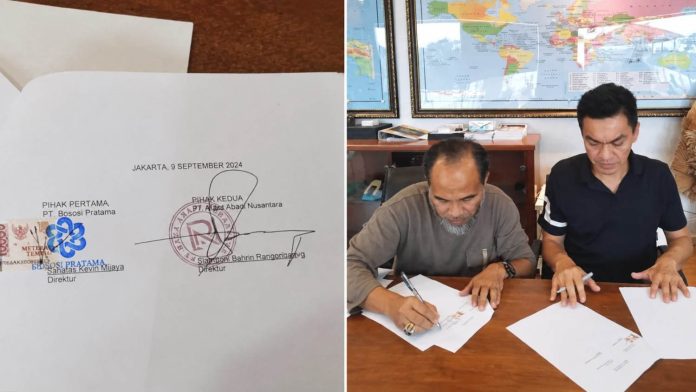 Kolase Dirut PT Bososi Pratama Andreas Kevin Wijaya menandatangani SPK dengan Dirktur PT RAN Sasriponi harin Ranggolawe, Foto: Dok